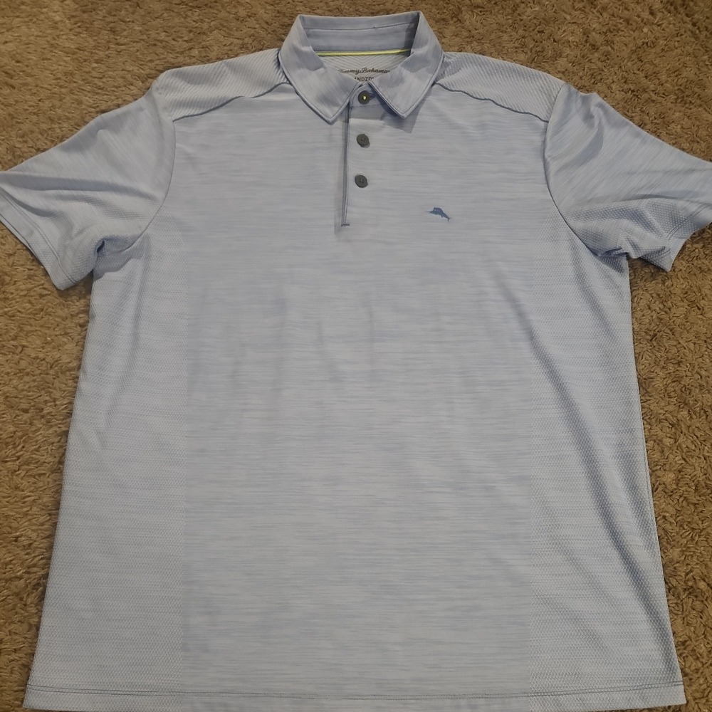 Tommy Bahama IslandZone Mens Polo Shirt Blue Heathered Performance textured Med